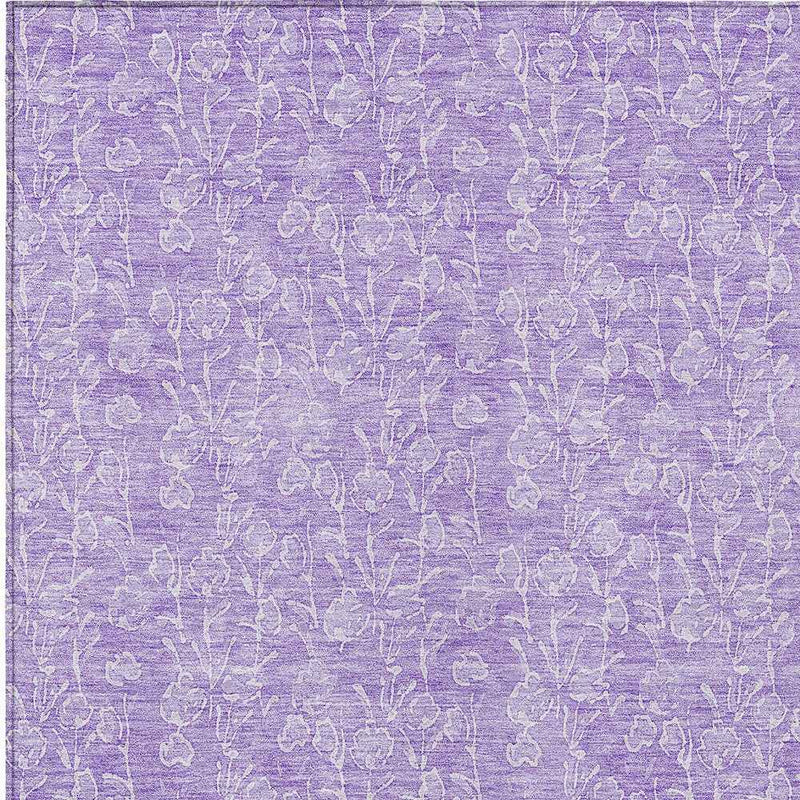 3' X 5' Lilac And Ivory Floral Washable Indoor Outdoor Area Rug