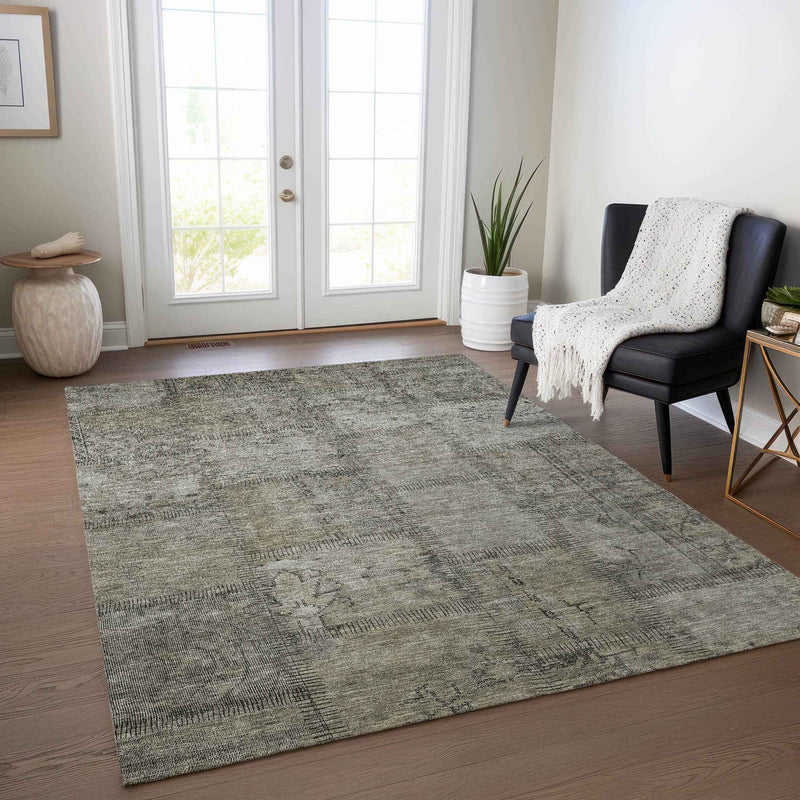 10' X 14' Taupe Brown And Beige Patchwork Washable Indoor Outdoor Area Rug
