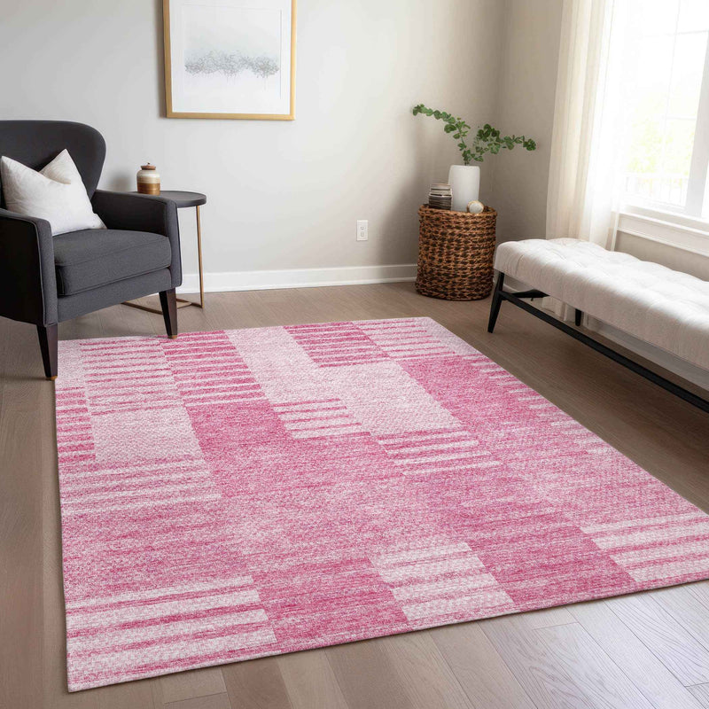 5' X 8' Pink And Blush Striped Washable Indoor Outdoor Area Rug