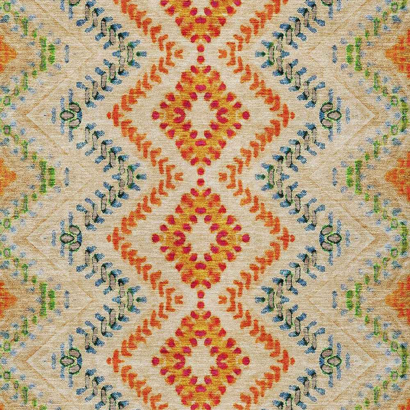 5' X 8' Beige Orange And Red Geometric Washable Indoor Outdoor Area Rug