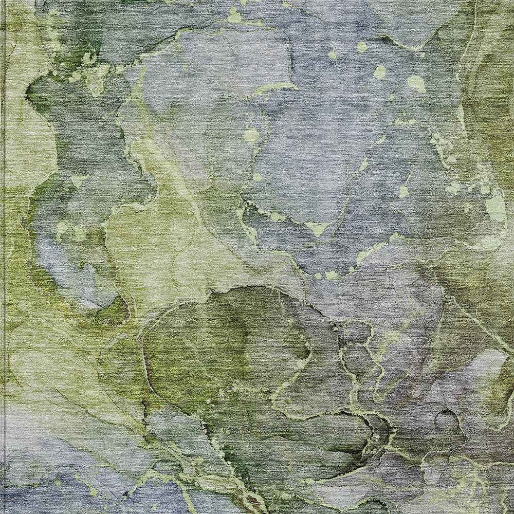 10' X 14' Olive Green And Gray Abstract Washable Indoor Outdoor Area Rug