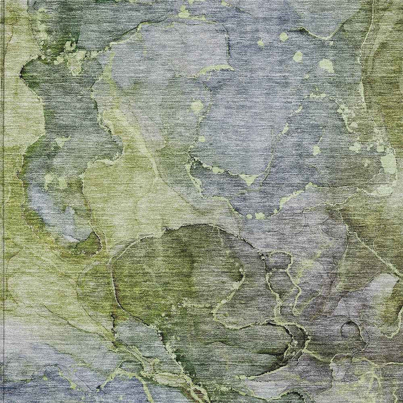 10' X 14' Olive Green And Gray Abstract Washable Indoor Outdoor Area Rug