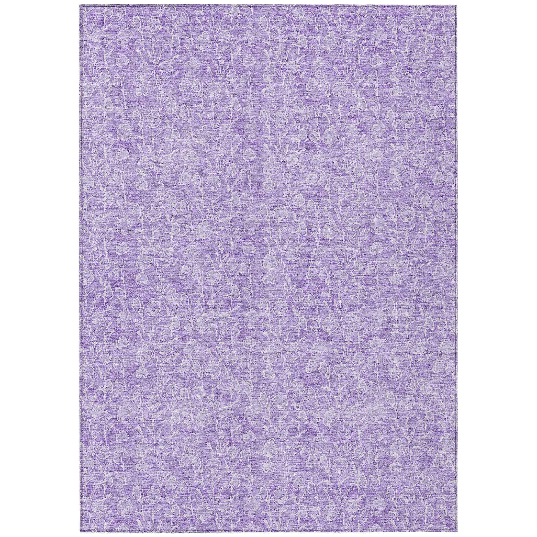 8' X 10' Lilac And Ivory Floral Washable Indoor Outdoor Area Rug