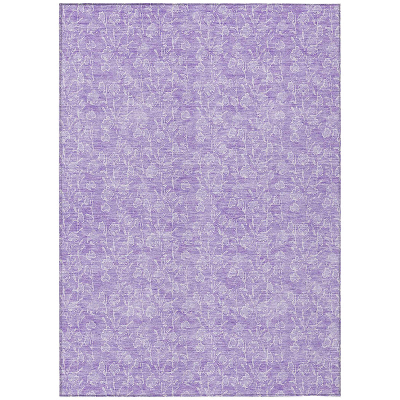 8' X 10' Lilac And Ivory Floral Washable Indoor Outdoor Area Rug