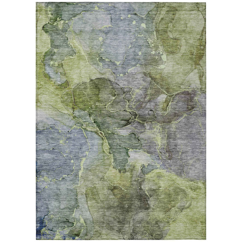 10' X 14' Olive Green And Gray Abstract Washable Indoor Outdoor Area Rug