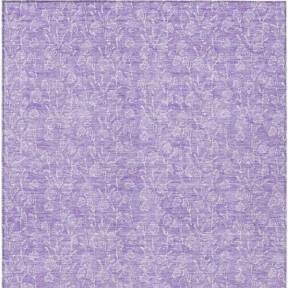 8' X 10' Lilac And Ivory Floral Washable Indoor Outdoor Area Rug
