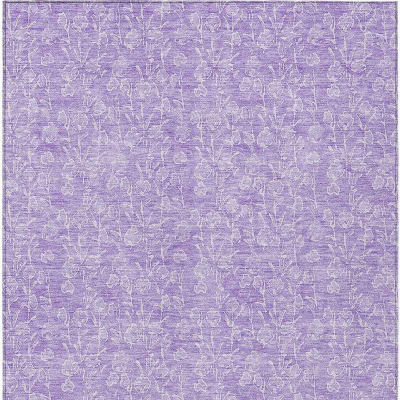 8' X 10' Lilac And Ivory Floral Washable Indoor Outdoor Area Rug