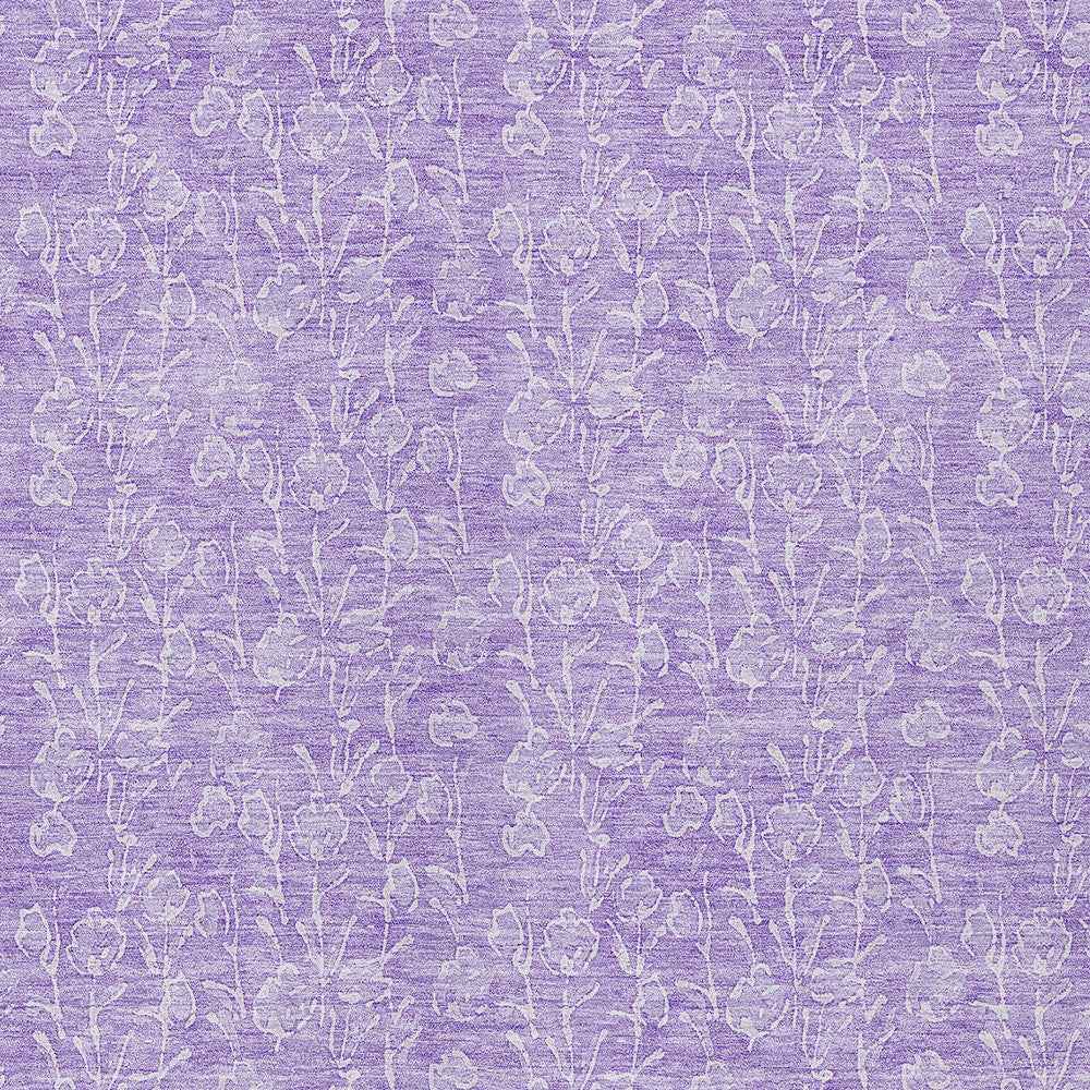 8' X 10' Lilac And Ivory Floral Washable Indoor Outdoor Area Rug