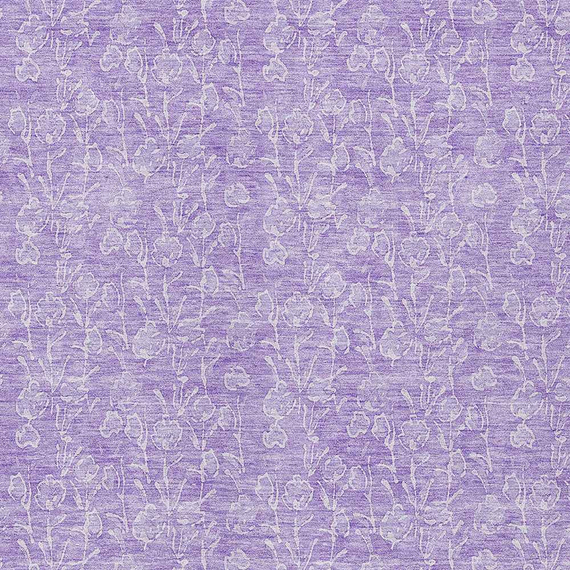 8' X 10' Lilac And Ivory Floral Washable Indoor Outdoor Area Rug