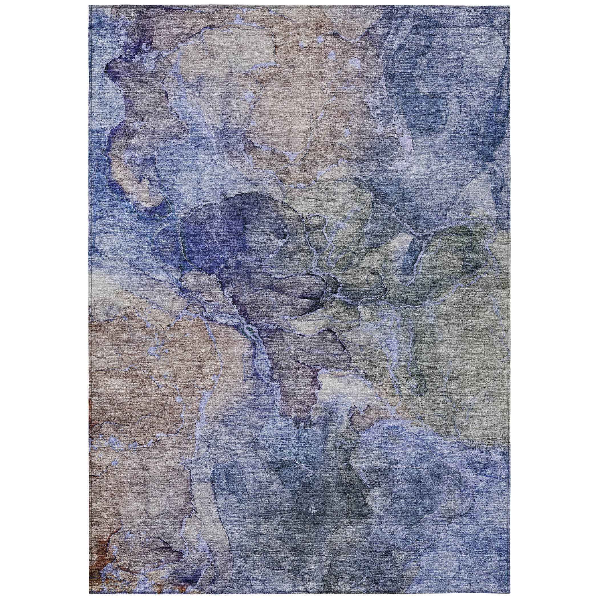 3' X 5' Navy Blue And Beige Abstract Washable Indoor Outdoor Area Rug