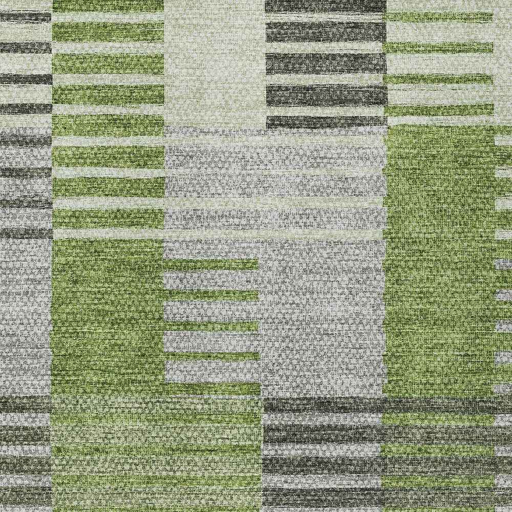 8' X 10' Green And Olive Green Striped Washable Indoor Outdoor Area Rug