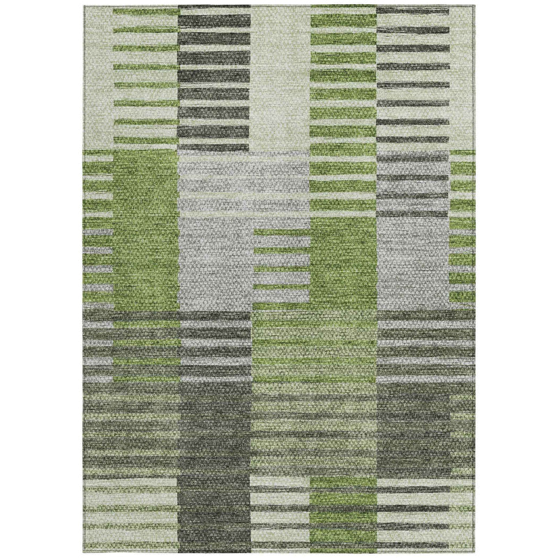 8' X 10' Green And Olive Green Striped Washable Indoor Outdoor Area Rug
