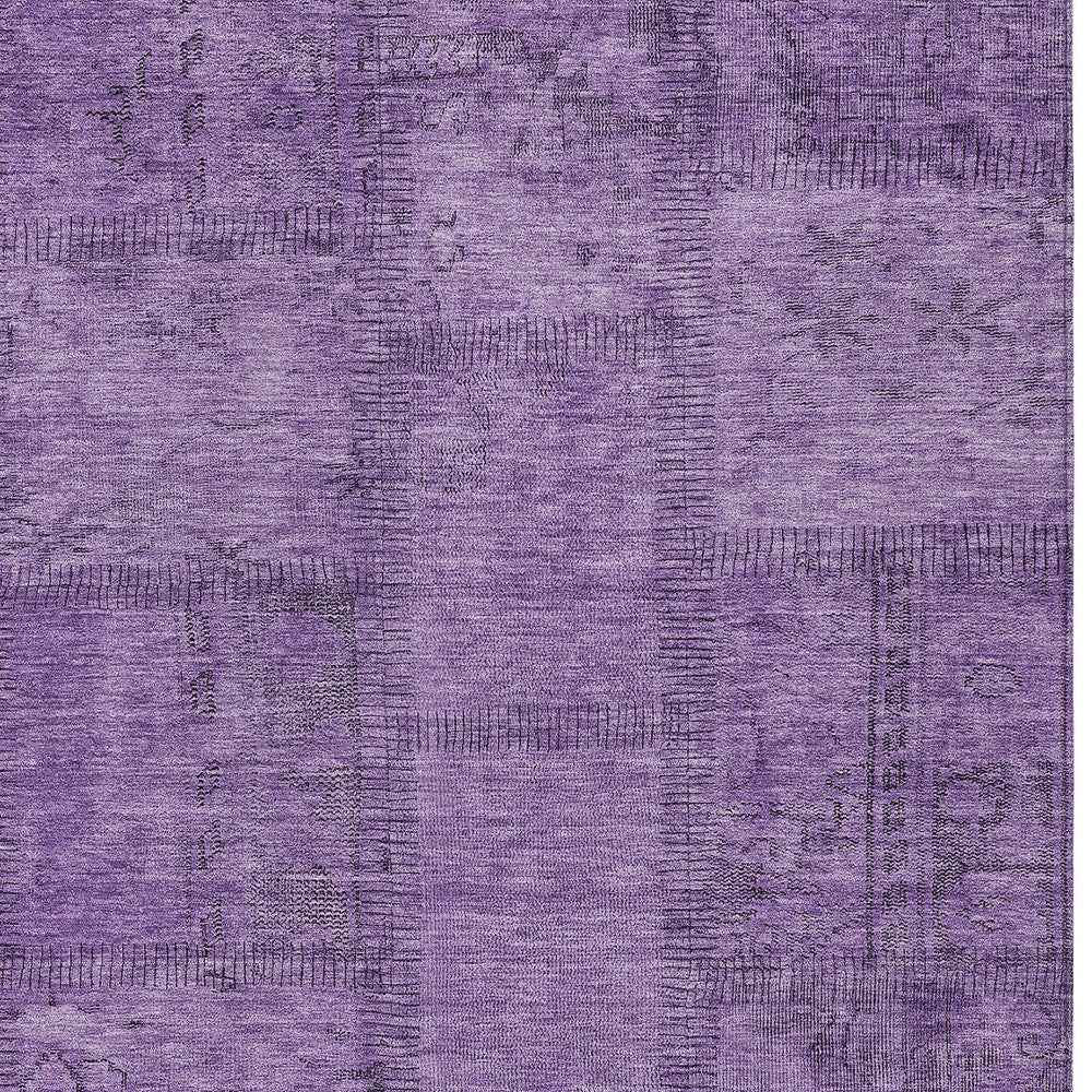 10' X 14' Purple Eggplant And Gray Patchwork Washable Indoor Outdoor Area Rug