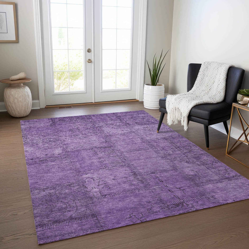 10' X 14' Purple Eggplant And Gray Patchwork Washable Indoor Outdoor Area Rug