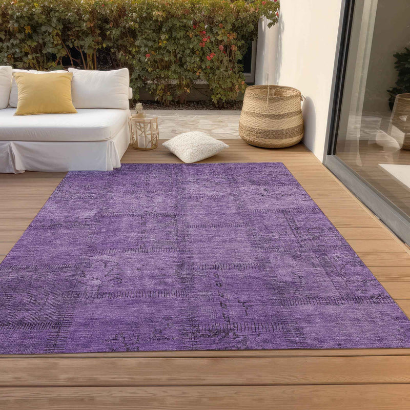 10' X 14' Purple Eggplant And Gray Patchwork Washable Indoor Outdoor Area Rug