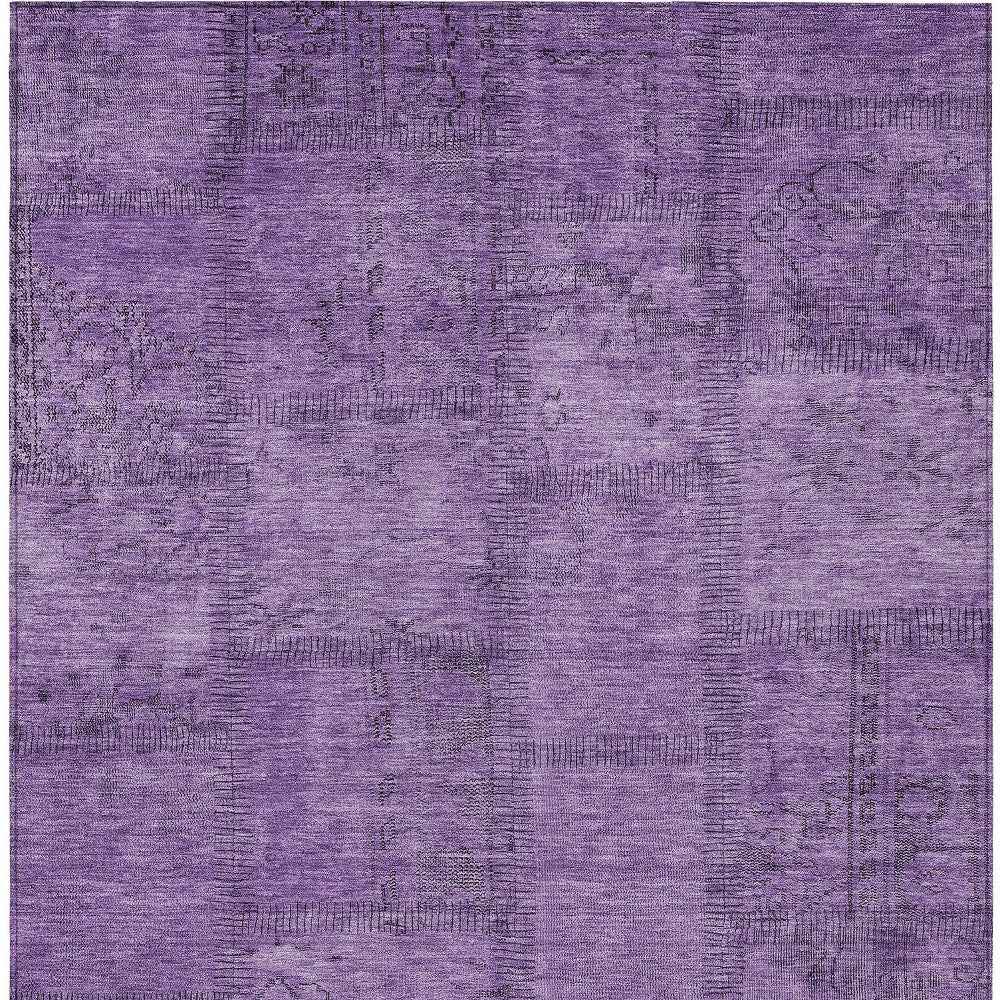 10' X 14' Purple Eggplant And Gray Patchwork Washable Indoor Outdoor Area Rug