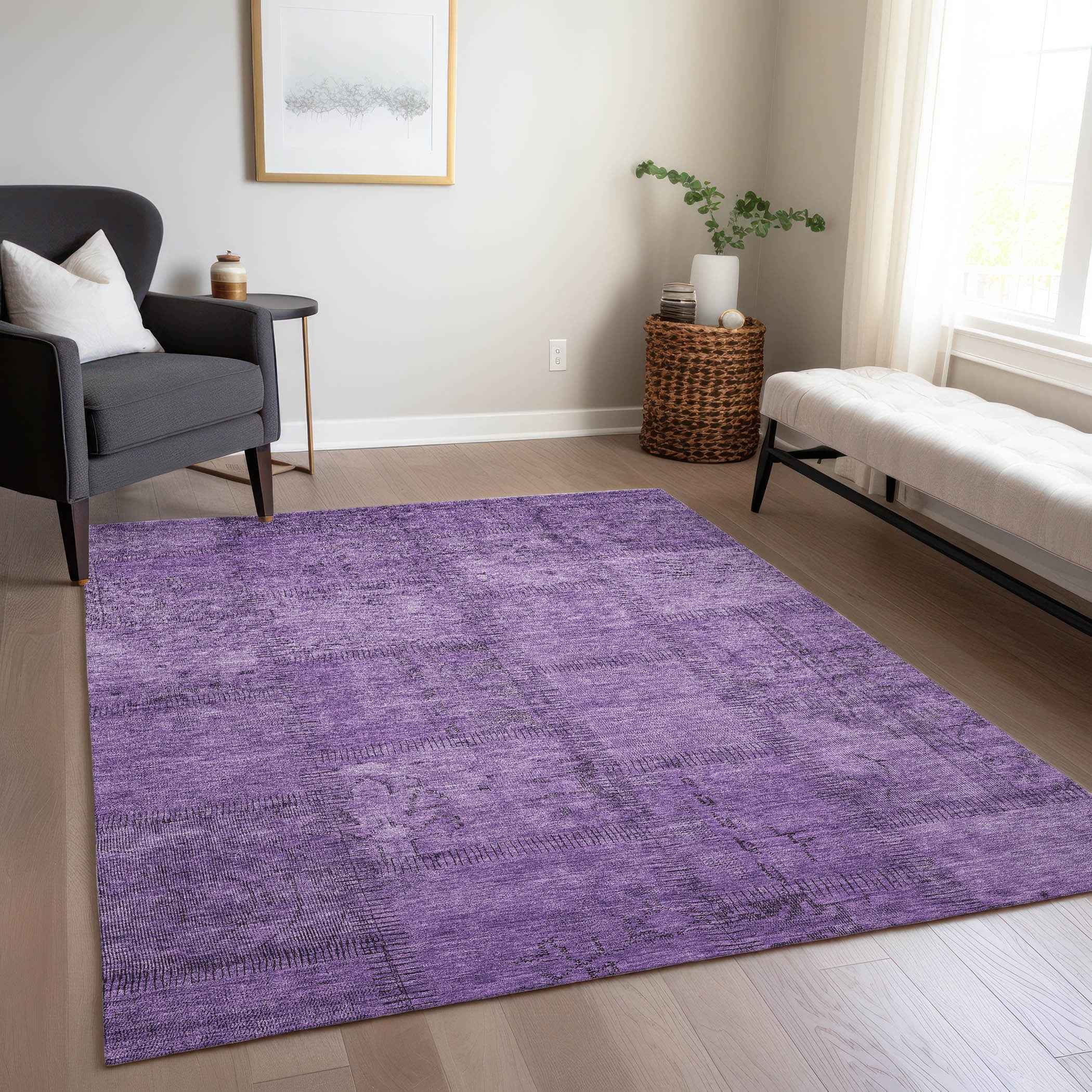 10' X 14' Purple Eggplant And Gray Patchwork Washable Indoor Outdoor Area Rug