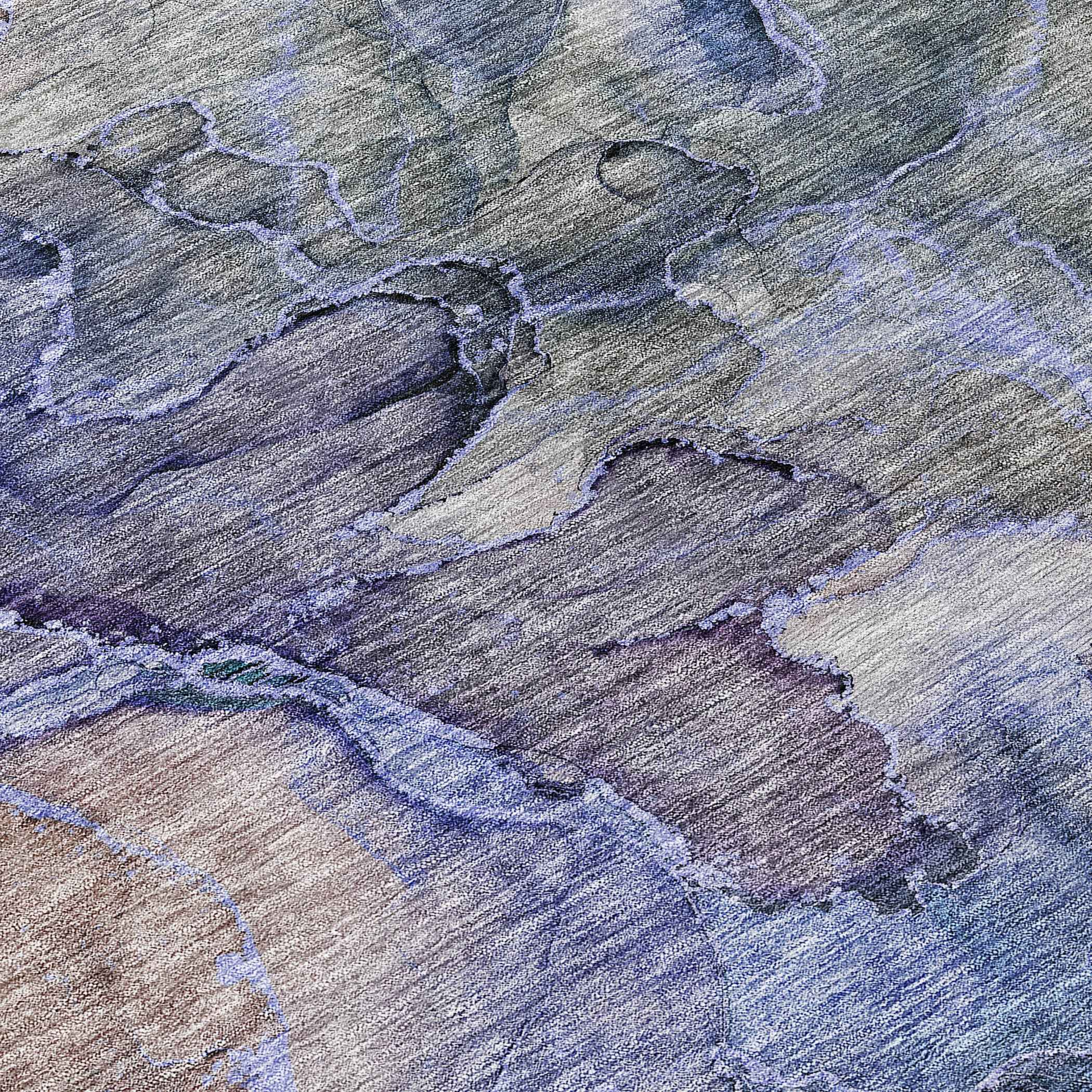 8' X 10' Navy Blue And Beige Abstract Washable Indoor Outdoor Area Rug