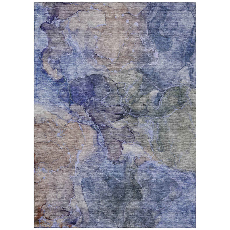 8' X 10' Navy Blue And Beige Abstract Washable Indoor Outdoor Area Rug