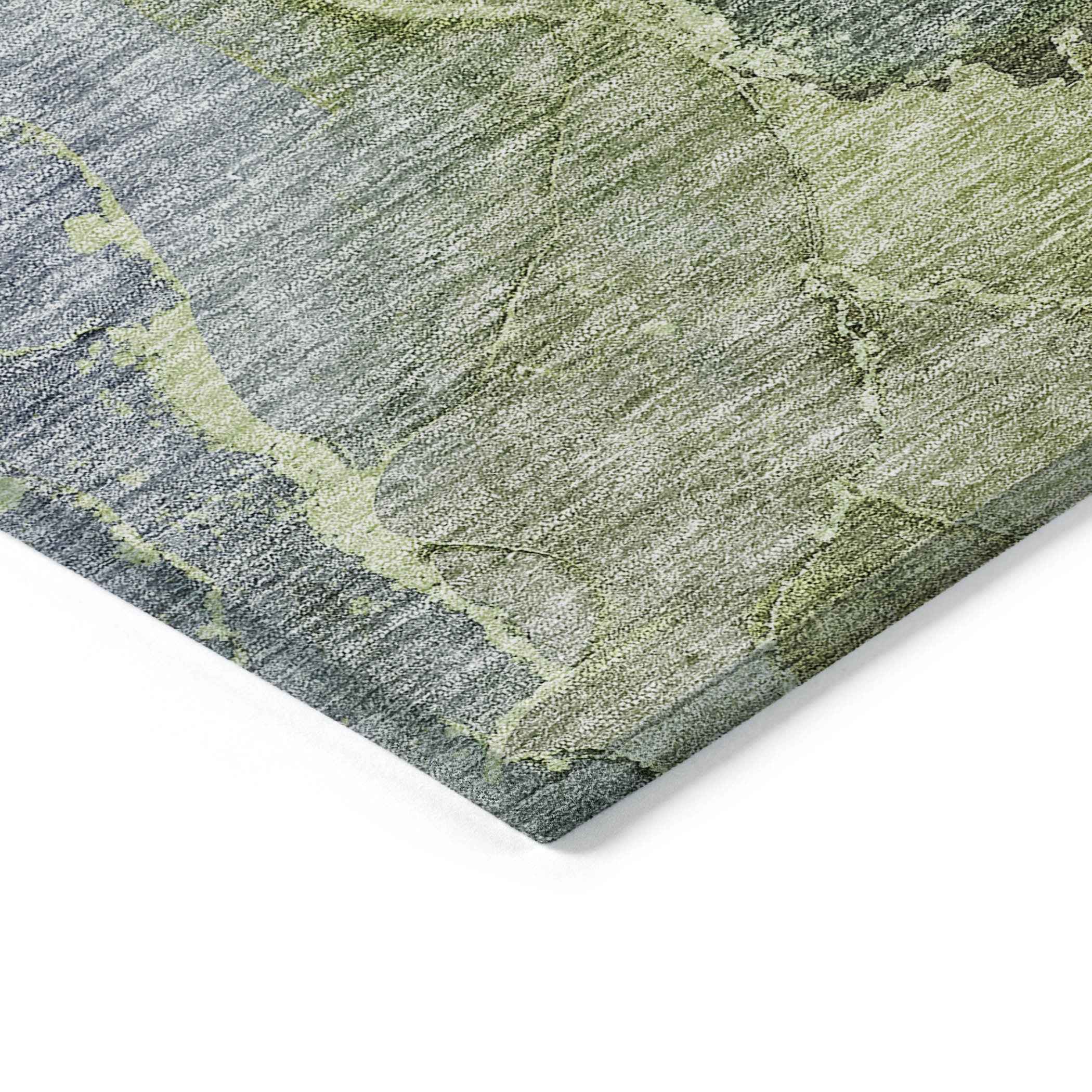 8' X 10' Olive Green And Gray Abstract Washable Indoor Outdoor Area Rug