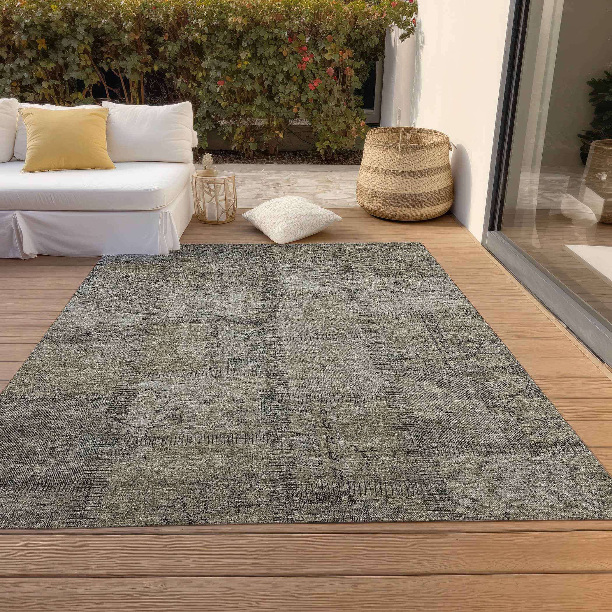 3' X 5' Taupe Brown And Beige Patchwork Washable Indoor Outdoor Area Rug