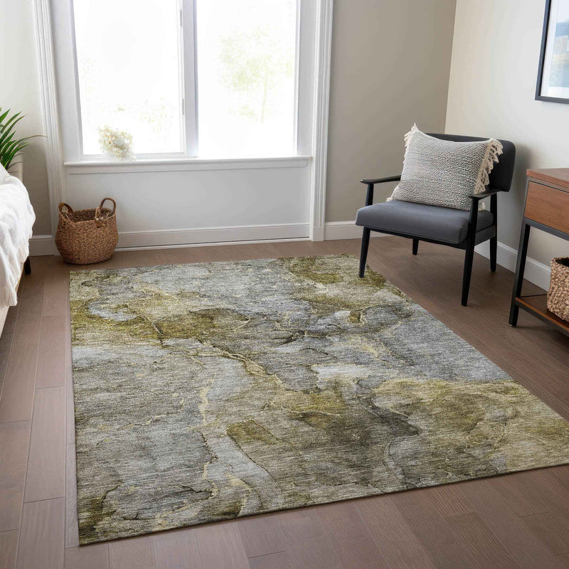 5' X 8' Taupe Brown And Gray Abstract Washable Indoor Outdoor Area Rug
