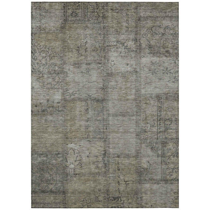 3' X 5' Taupe Brown And Beige Patchwork Washable Indoor Outdoor Area Rug