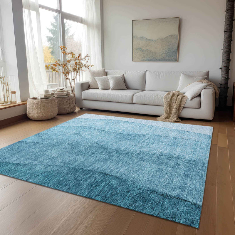 8' X 10' Teal Blue Aqua And Blue Ombre Washable Indoor Outdoor Area Rug