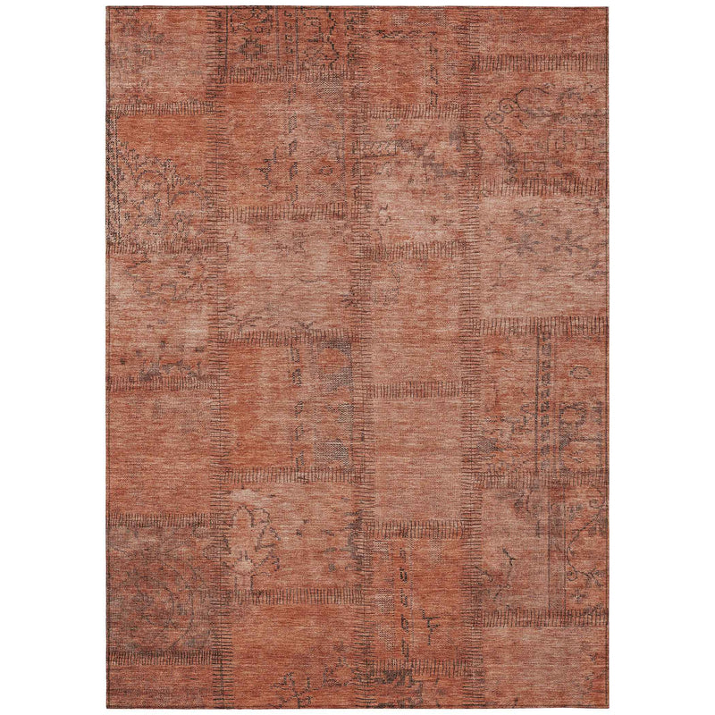 5' X 8' Salmon Copper And Gray Patchwork Washable Indoor Outdoor Area Rug