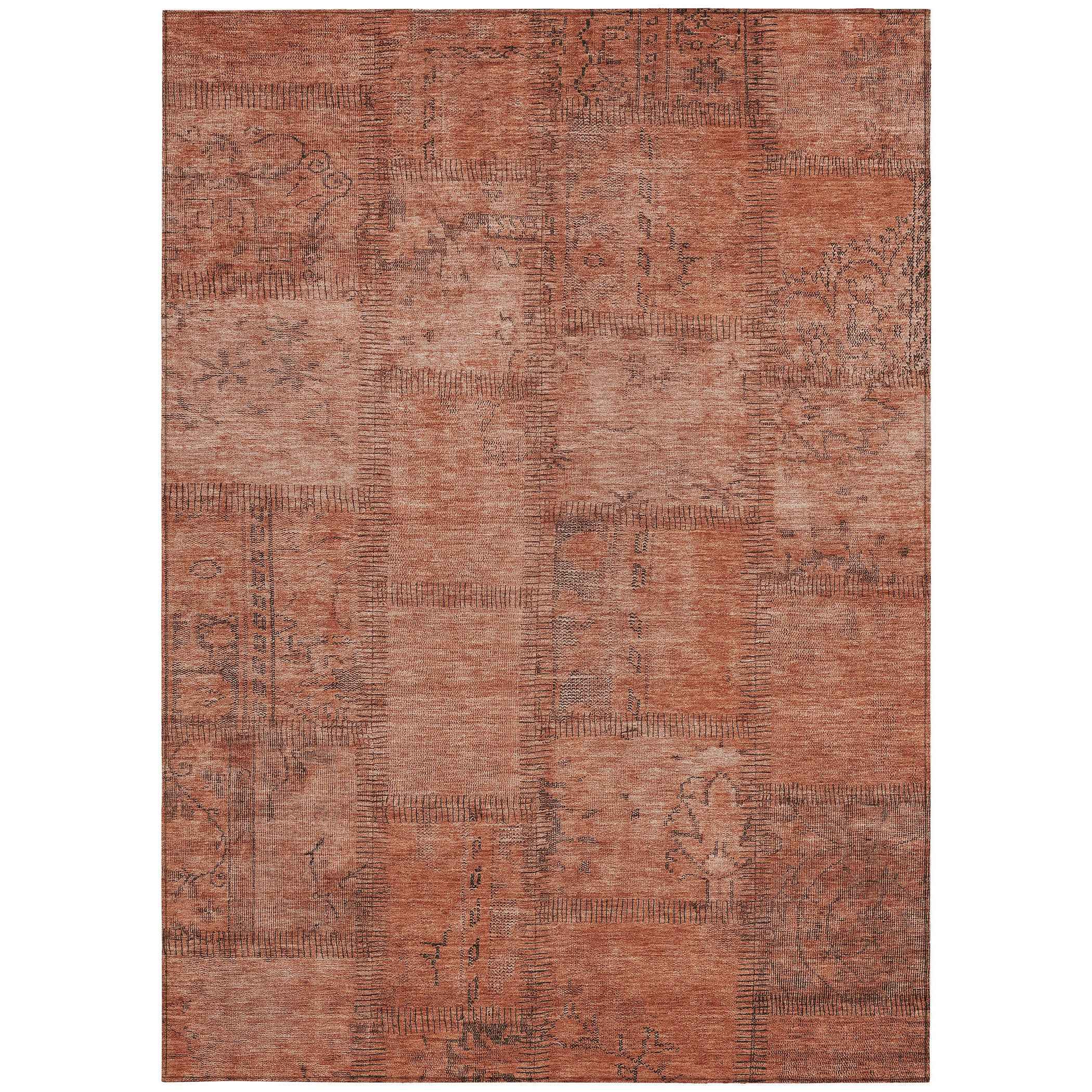 5' X 8' Salmon Copper And Gray Patchwork Washable Indoor Outdoor Area Rug