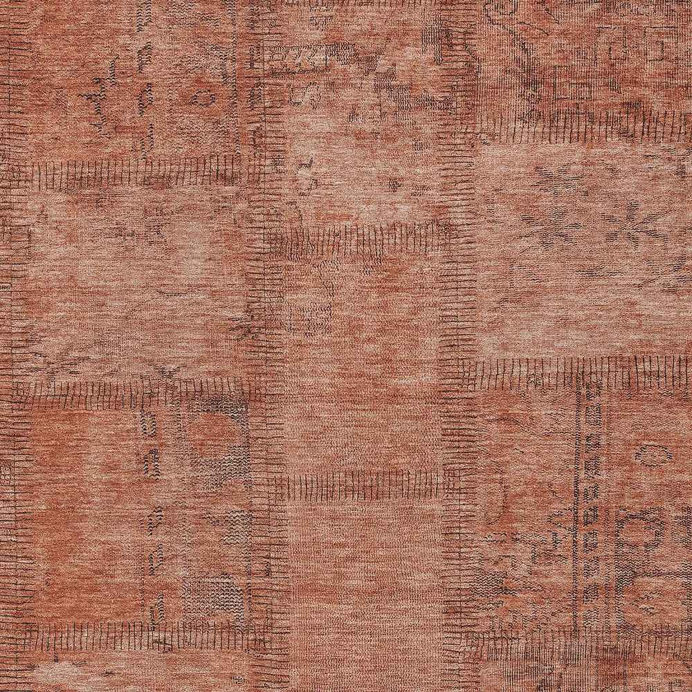 8' X 10' Salmon Copper And Gray Patchwork Washable Indoor Outdoor Area Rug