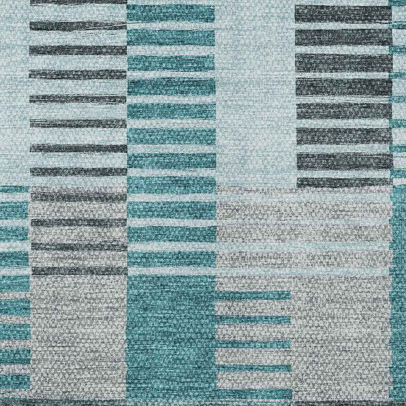 10' X 14' Teal Blue Aqua And Gray Striped Washable Indoor Outdoor Area Rug