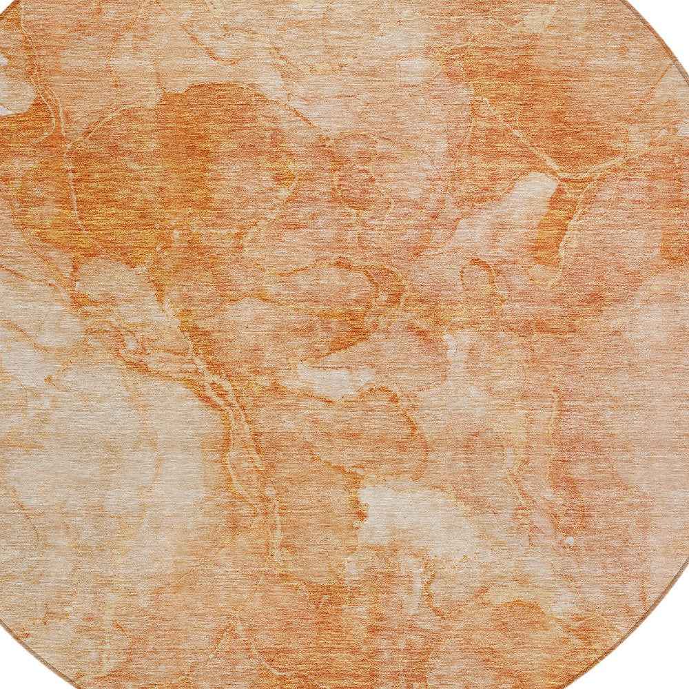 8' Salmon Peach And Ivory Round Nautical Washable Indoor Outdoor Area Rug