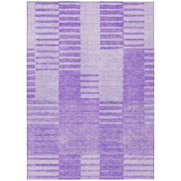 5' X 8' Lavender And Purple Striped Washable Indoor Outdoor Area Rug