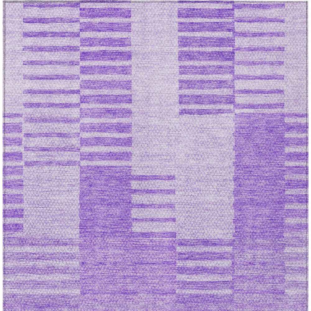 5' X 8' Lavender And Purple Striped Washable Indoor Outdoor Area Rug
