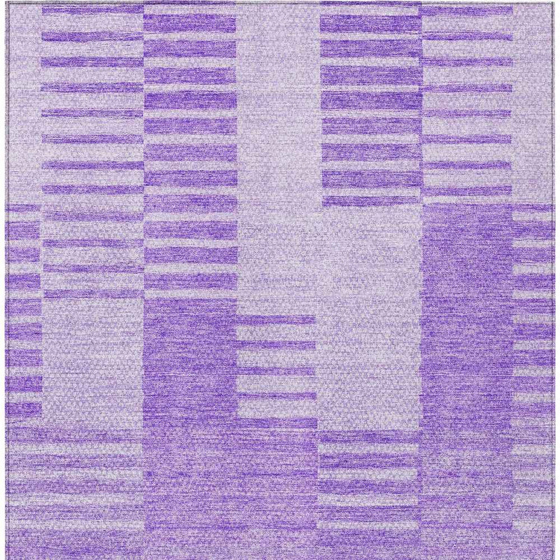 5' X 8' Lavender And Purple Striped Washable Indoor Outdoor Area Rug