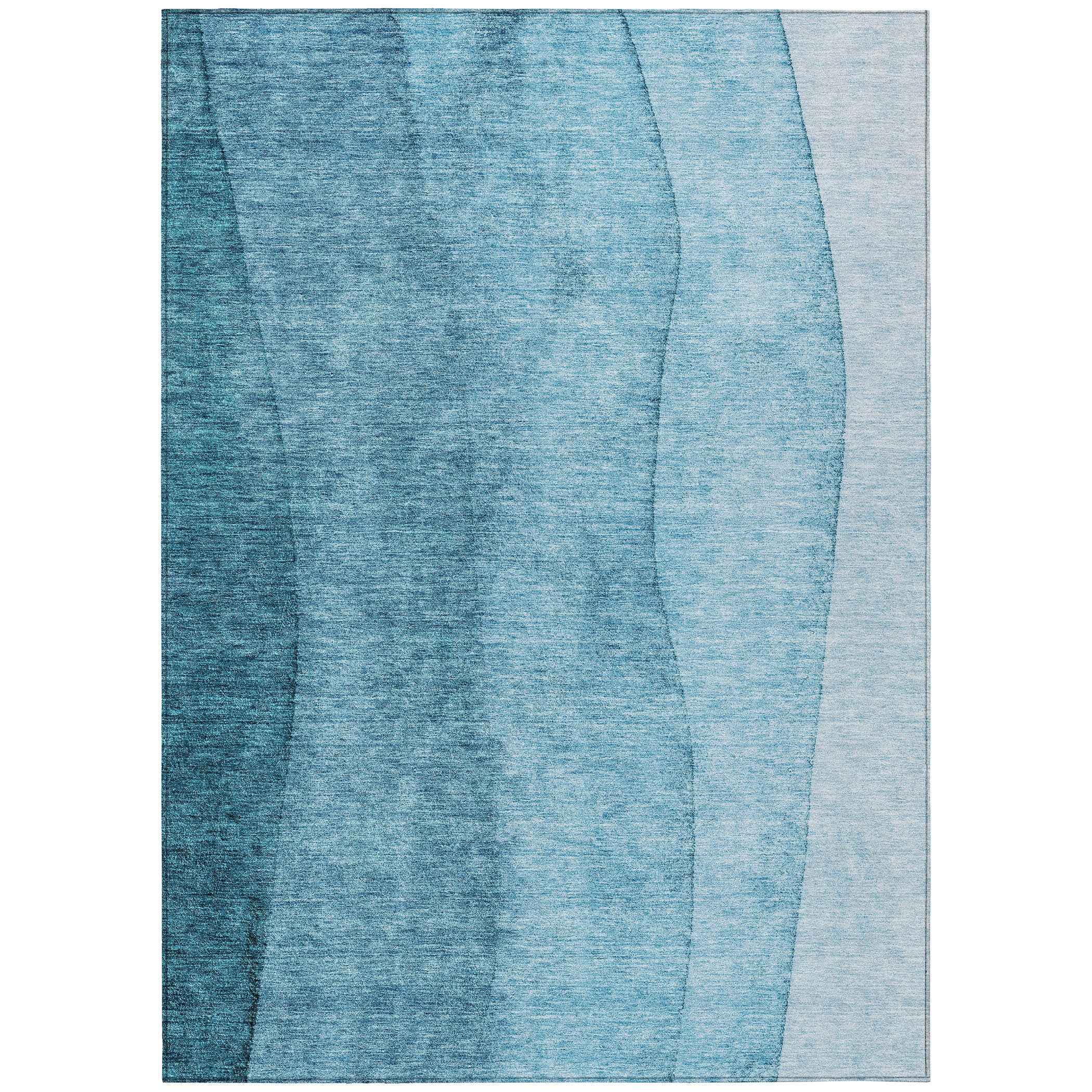 10' X 14' Teal Blue Aqua And Blue Ombre Washable Indoor Outdoor Area Rug