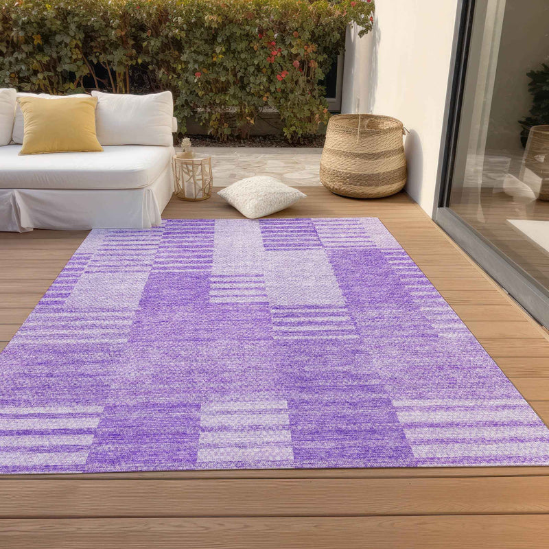5' X 8' Lavender And Purple Striped Washable Indoor Outdoor Area Rug