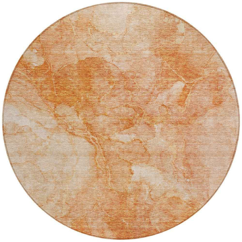 8' Salmon Peach And Ivory Round Nautical Washable Indoor Outdoor Area Rug