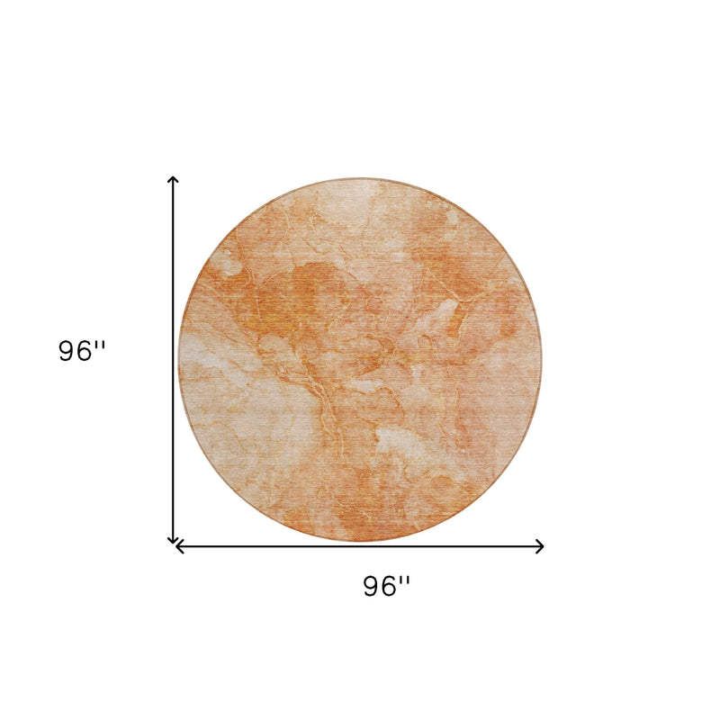 8' Salmon Peach And Ivory Round Nautical Washable Indoor Outdoor Area Rug