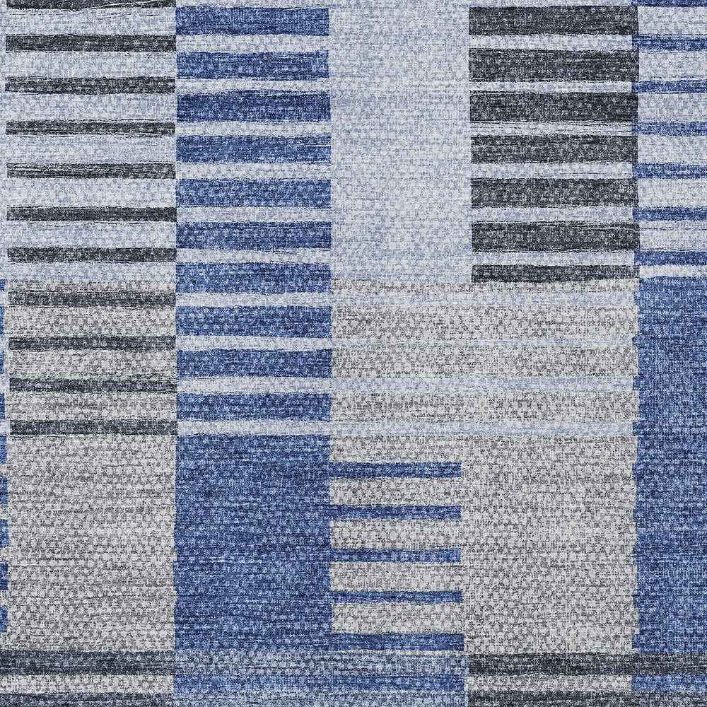8' X 10' Denim Blue And Navy Blue Striped Washable Indoor Outdoor Area Rug