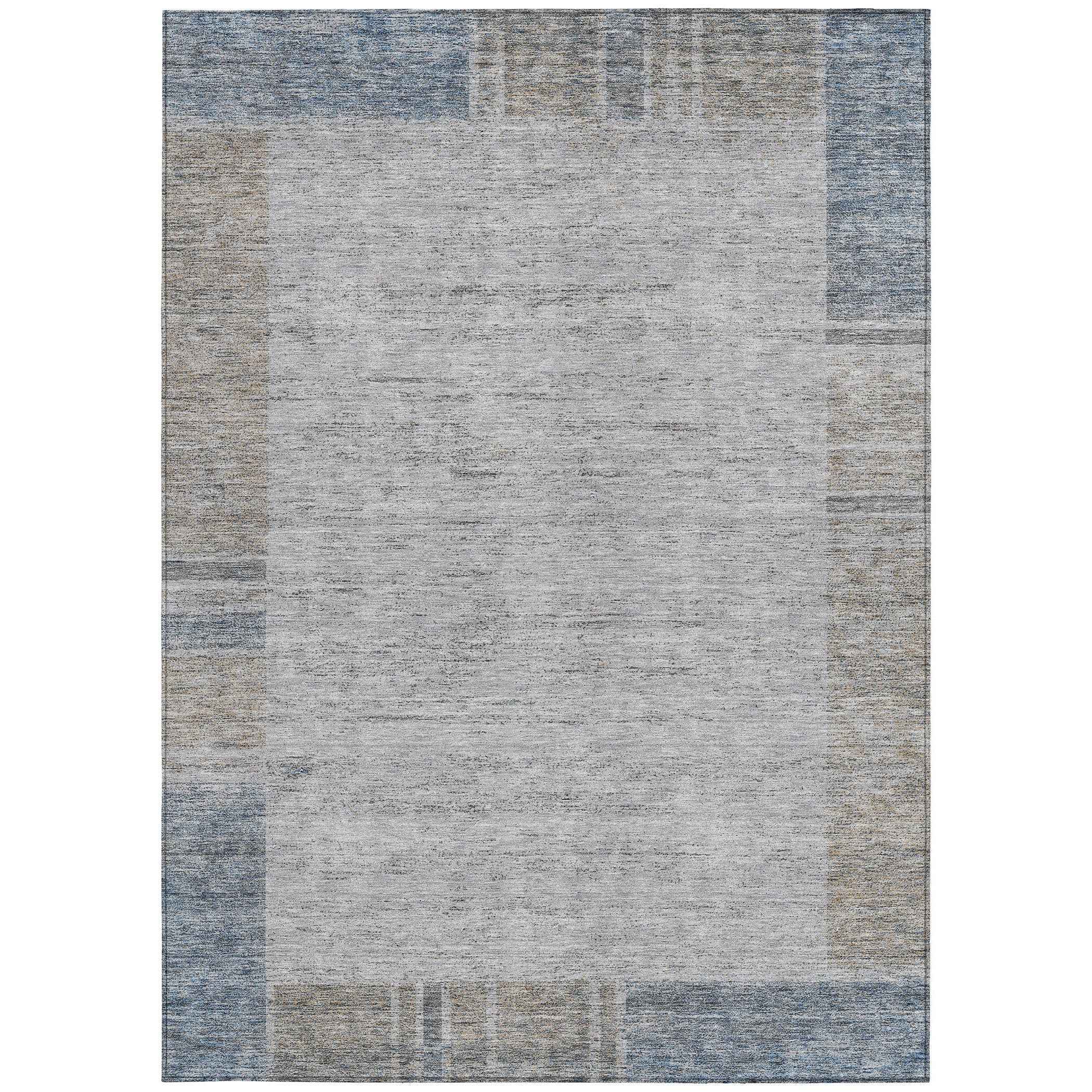 5' X 8' Taupe Beige And Blue Geometric Washable Indoor Outdoor Area Rug