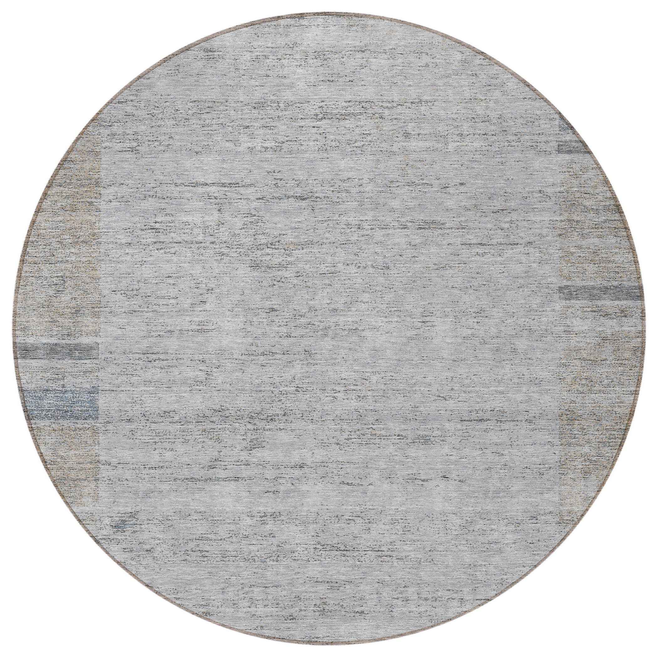 8' Taupe Beige And Blue Round Geometric Washable Indoor Outdoor Area Rug