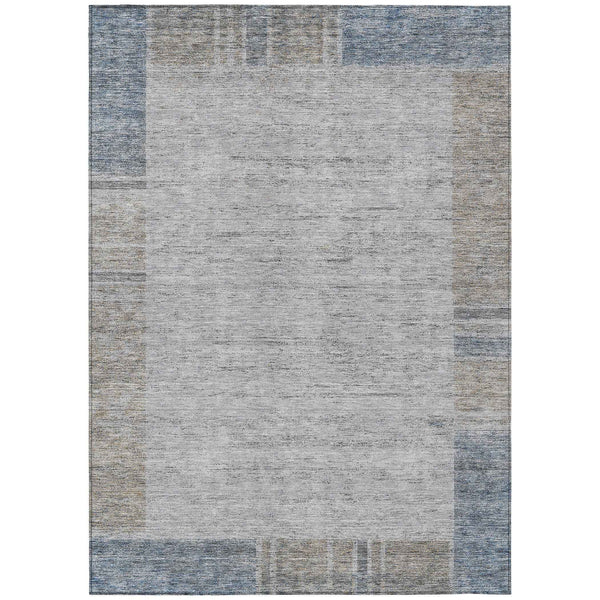 3' X 5' Taupe Beige And Blue Geometric Washable Indoor Outdoor Area Rug