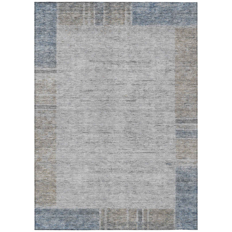 8' X 10' Taupe Beige And Blue Geometric Washable Indoor Outdoor Area Rug