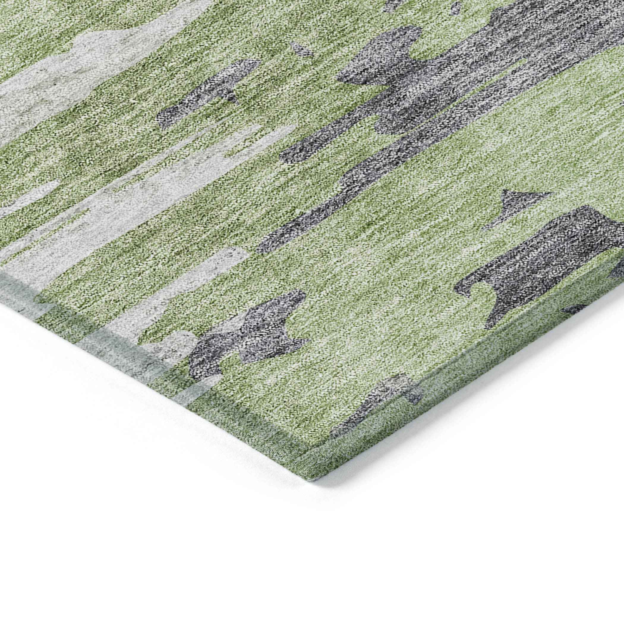 9' X 12' Green And Silver Abstract Washable Indoor Outdoor Area Rug