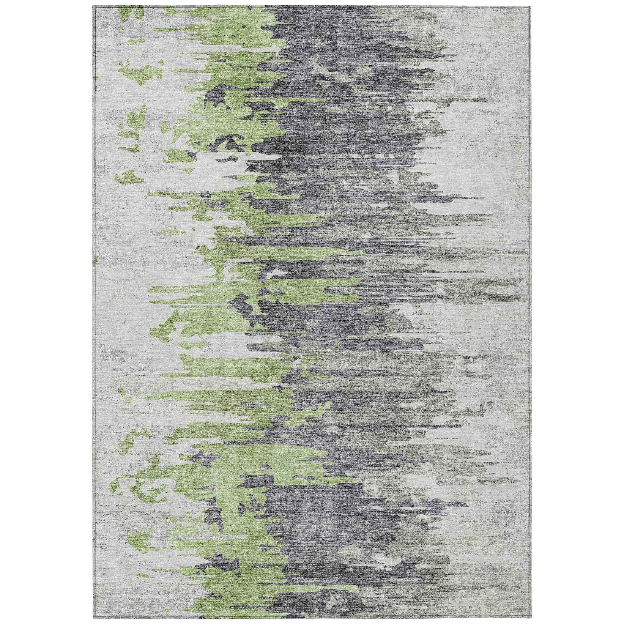 9' X 12' Green And Silver Abstract Washable Indoor Outdoor Area Rug