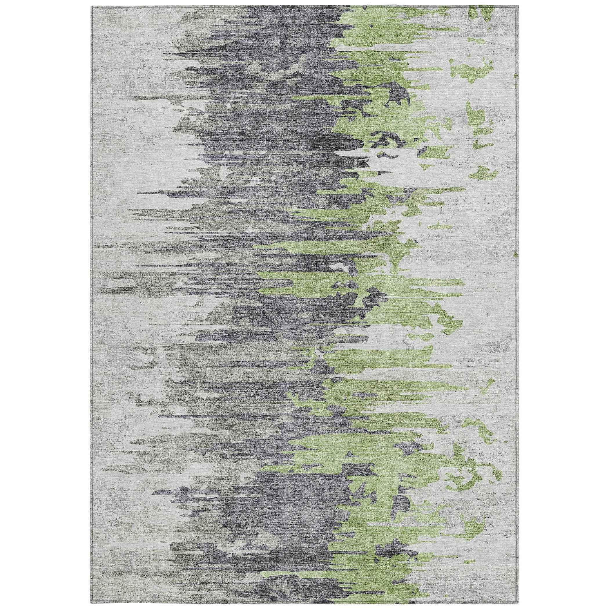 9' X 12' Green And Silver Abstract Washable Indoor Outdoor Area Rug