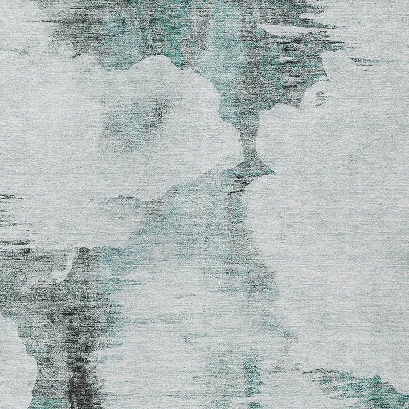 5' X 8' Teal Blue Silver And Gray Abstract Washable Indoor Outdoor Area Rug