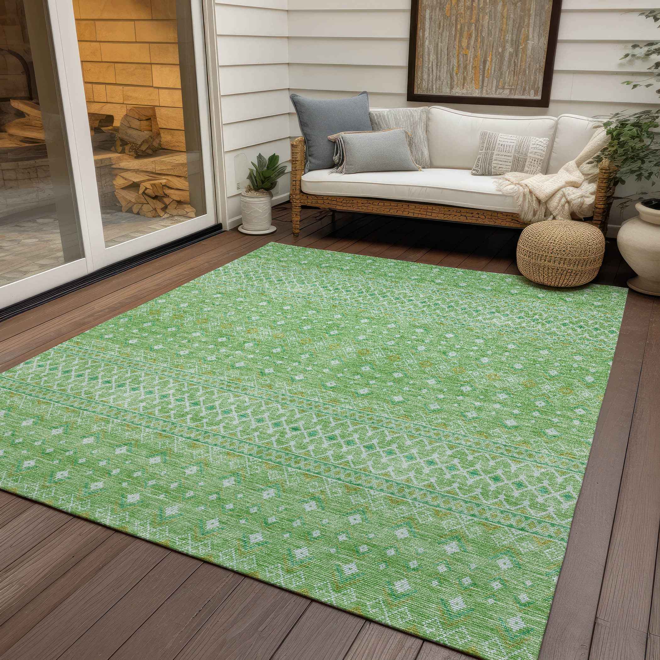 3' X 5' Green And Mint Green Tribal Washable Indoor Outdoor Area Rug